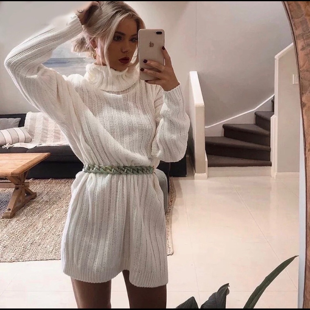 Gorgeous Cream Knit Turtle Neck Sweater Dress - Picture 2 of 4